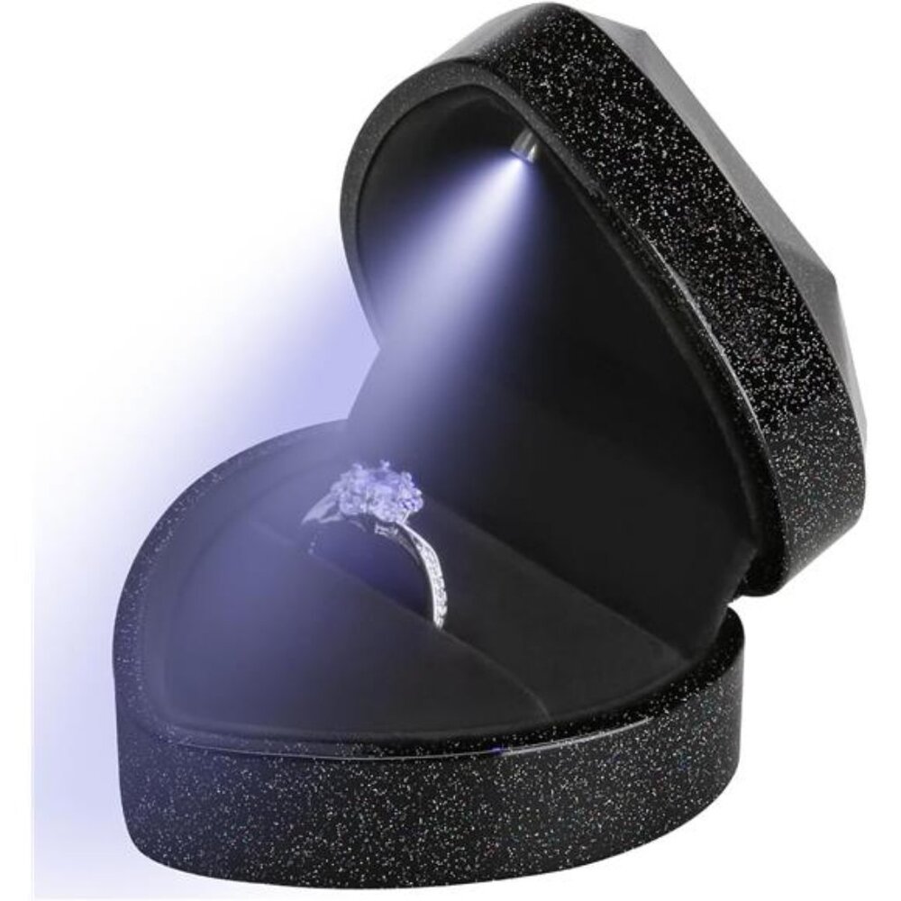Heart Shaped Ring Gift Box w/ LED Light for Wedding , Sky Black